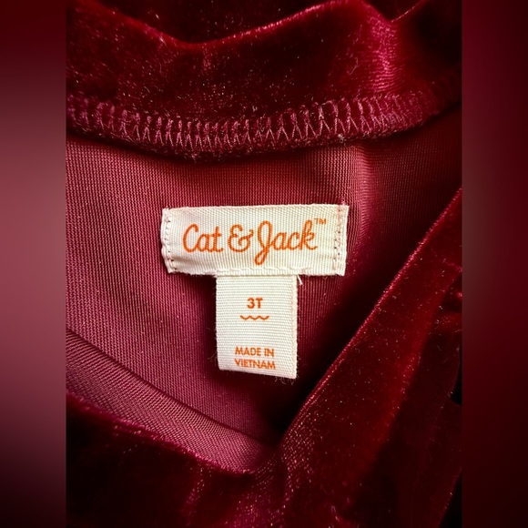 Cat & Jack Girls Burgundy Red Velvet Long Sleeve Dress | Size 3T 🎄 - Picture 4 of 4